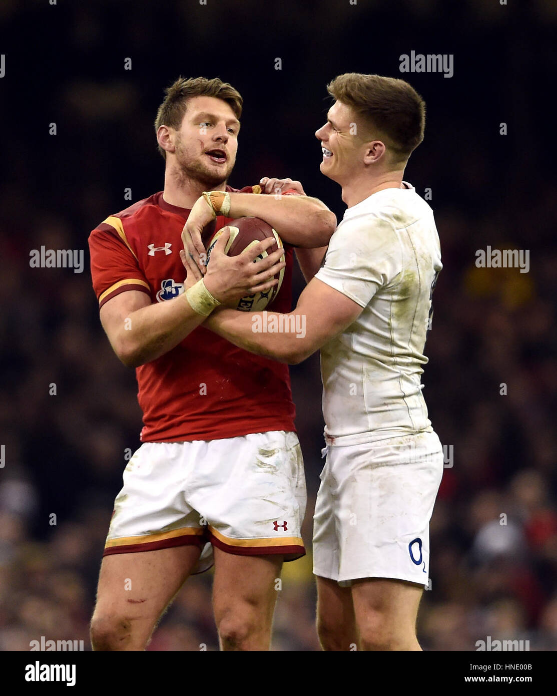 Wales Dan Biggar And England S Owen Farrell Right During The Rbs 6 Nations Match At The Principality Stadium Cardiff Stock Photo Alamy