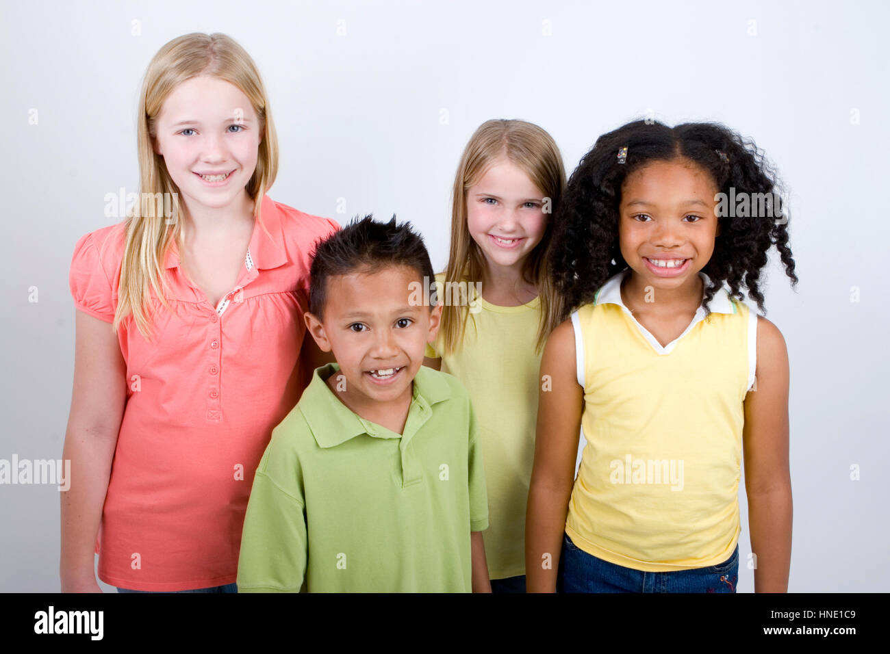 Happy diverse group of kids isolated on white Stock Photo - Alamy