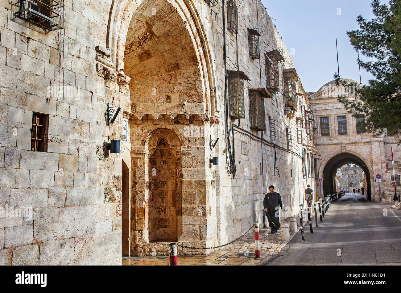 The Armenian Patriarchate street, at left the Armenian Orthodox St. James Cathedral, Armenian Quarter, Old City, Jerusalem, Israel. Stock Photo