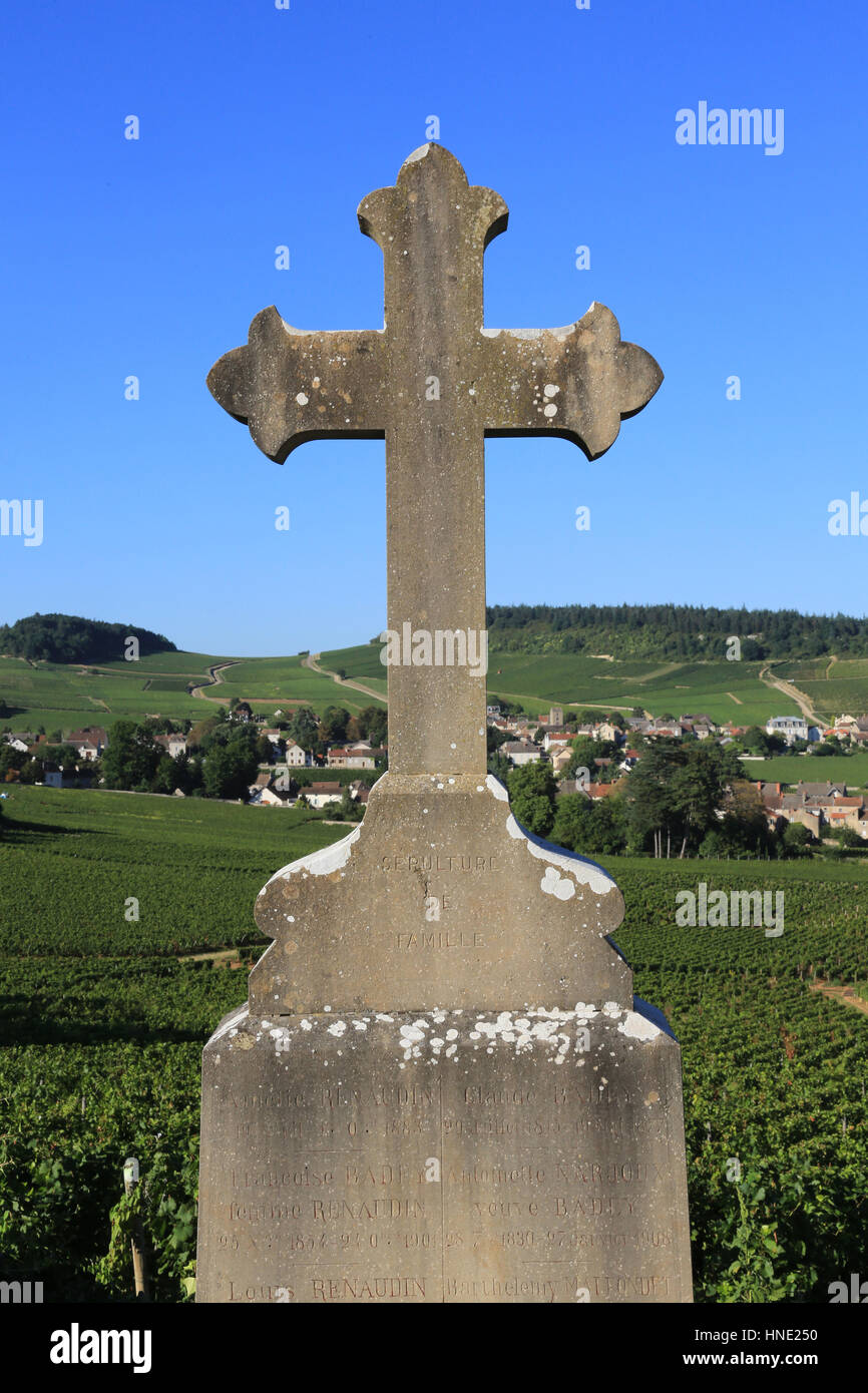 Stone cross. Cemetery in the vineyards. Stock Photo