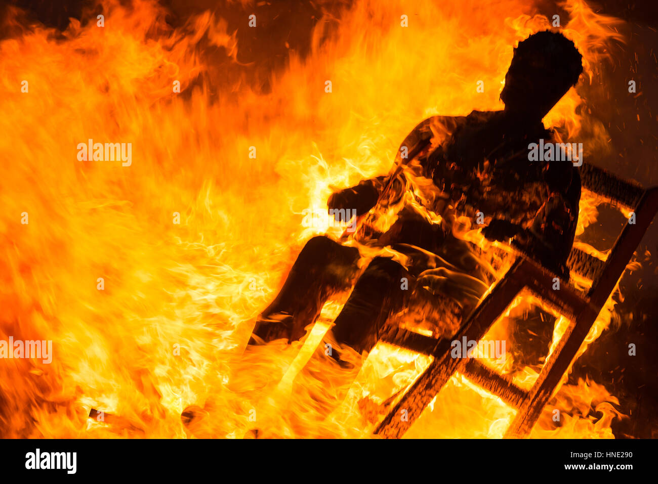 Marimanta burning in celebration of the carnival Stock Photo