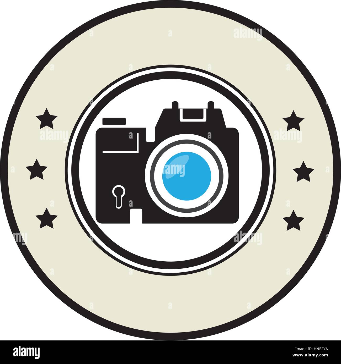 circular border with professional camera and stars vector illustration ...