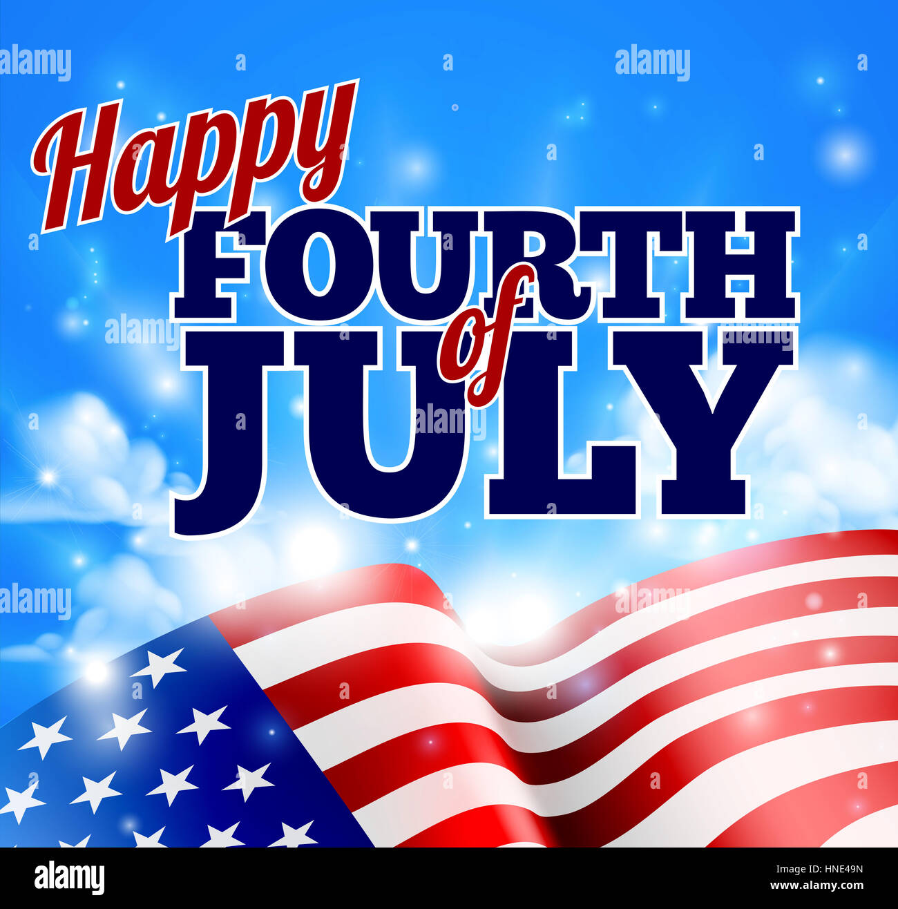 Happy Fourth of July Independence Day background with a sky and American Flag Stock Photo