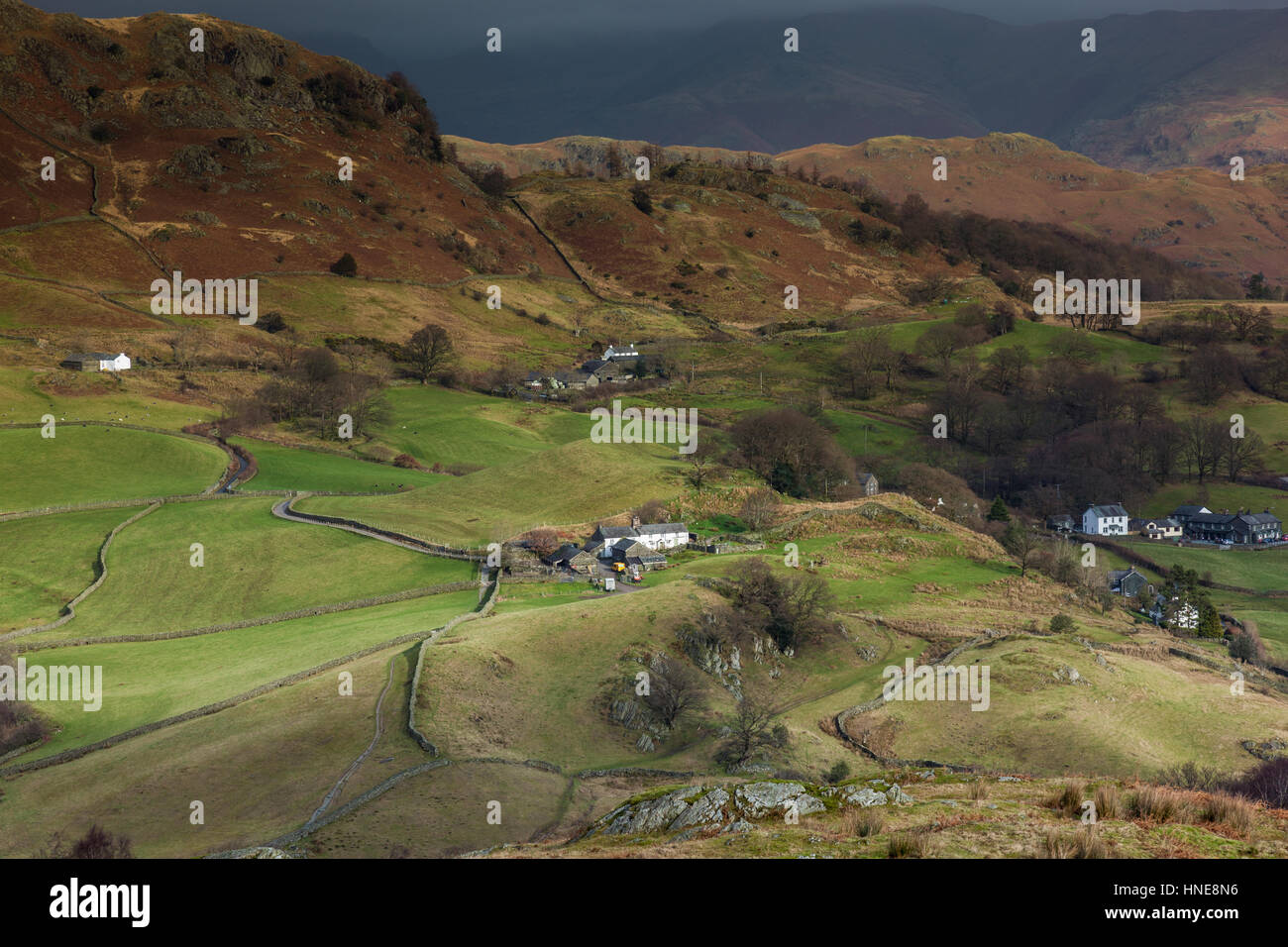 Cottages at Little Langdale, Lake District, Cumbria Stock Photo