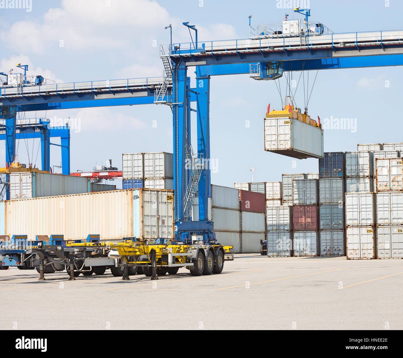 Cargo containers in shipping yard Stock Photo