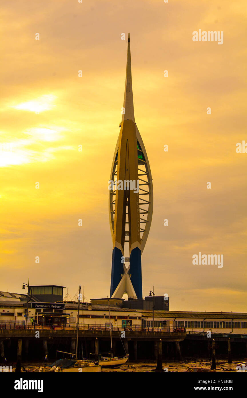 Portsmouth Town – buildings, architecture, scenery, bay, landmarks, harbour, beach and sunsets. Stock Photo