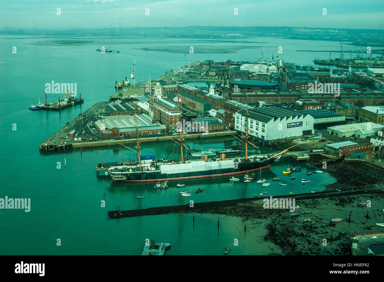 Portsmouth Town – buildings, architecture, scenery, bay, landmarks, harbour, beach and sunsets. Stock Photo