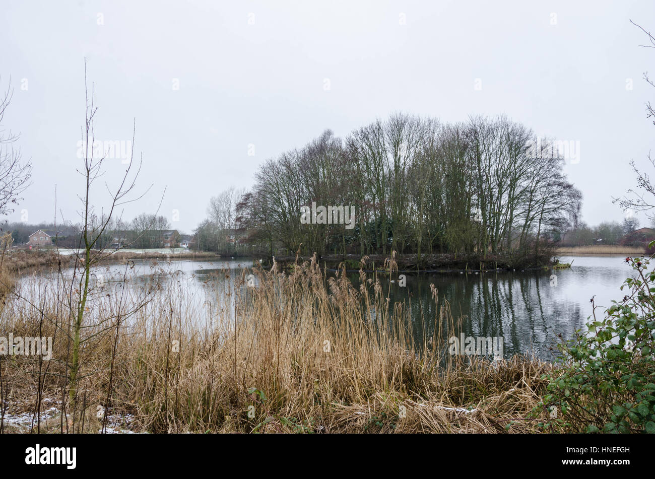 The upper lake at the centre of Perton in South Staffordshire, UK. Stock Photo