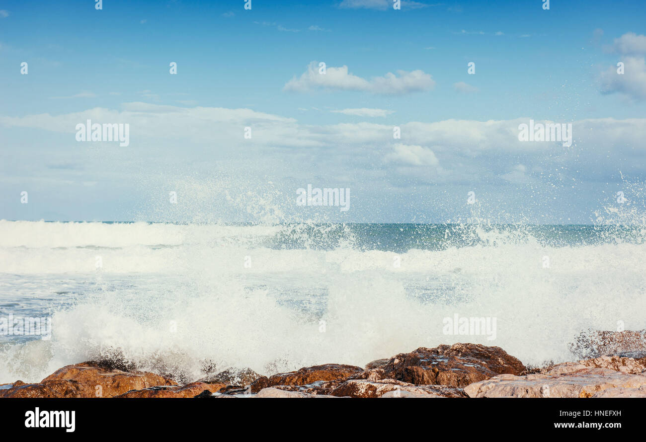 waves on the sea landscape a background of blue sky Stock Photo - Alamy