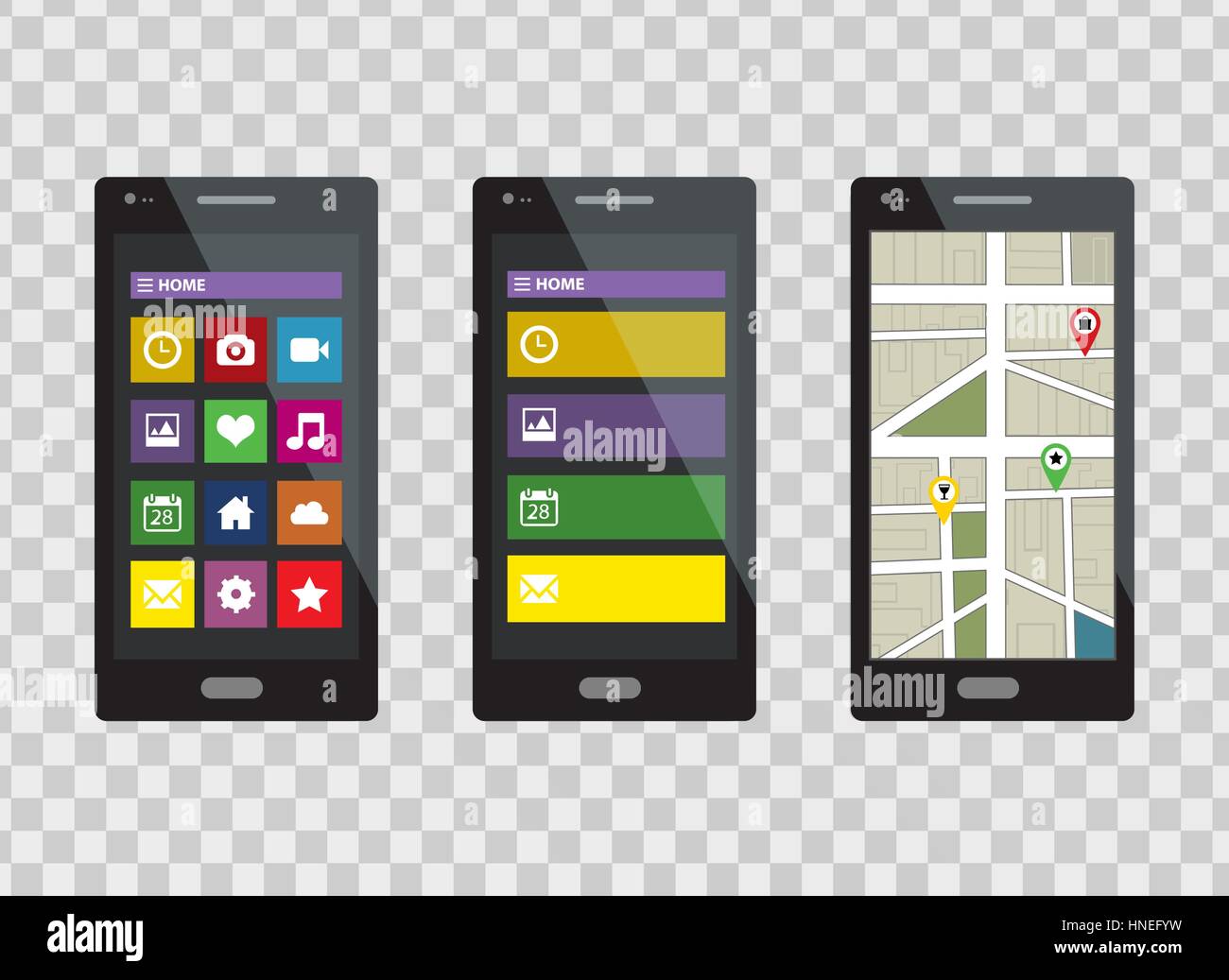 Smartphone set isolated on a transparent background. Vector ...