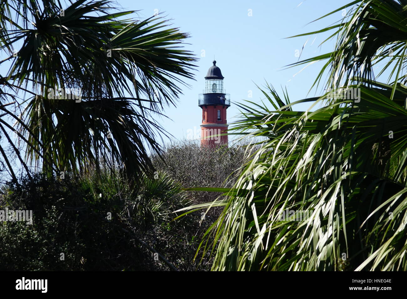 Ponce de Leon Inlet Light from the beach at Ponce Inlet, Florida Stock