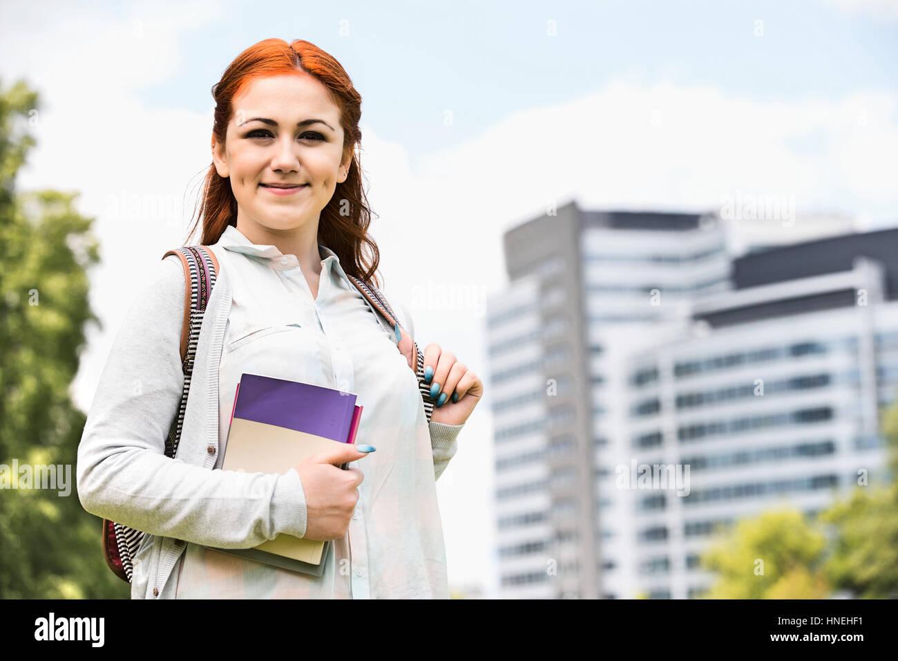 Portrait of beautiful college student at campus Stock Photo