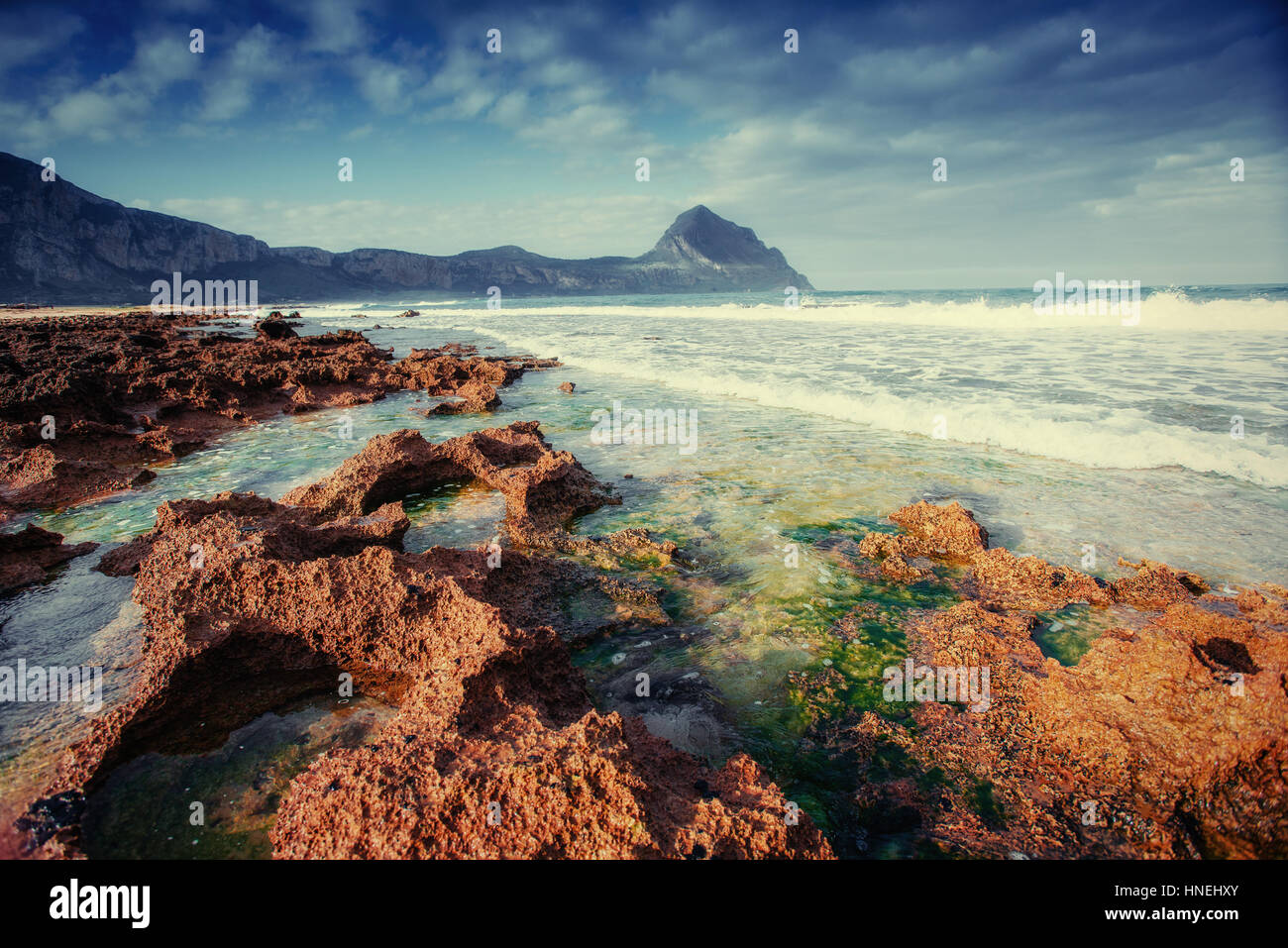 Scenic rocky coastline Cape Milazzo. Sicily, Italy Stock Photo - Alamy