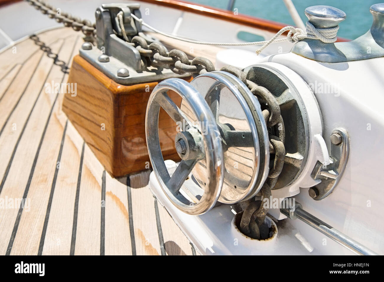 Close-up of winch on yacht Stock Photo