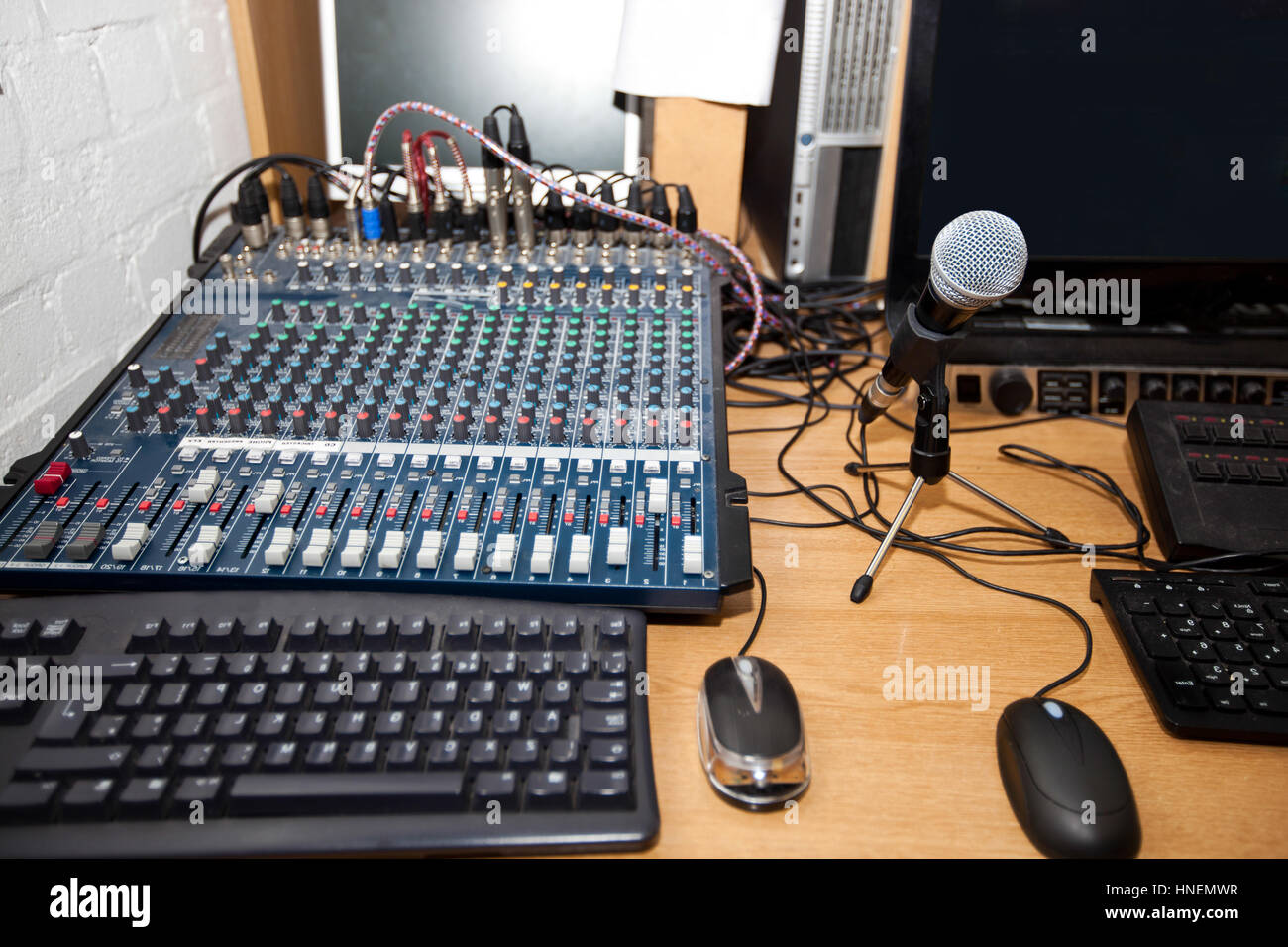 Sound mixing equipment at television station Stock Photo