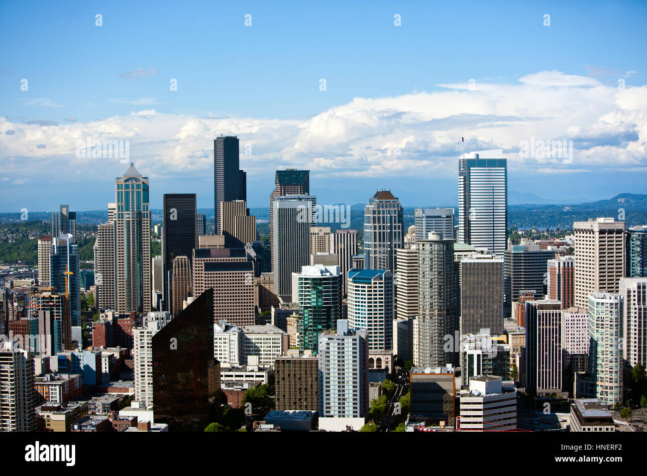 View from Space Needle, Southeast to Financial district of Seattle Stock Photo