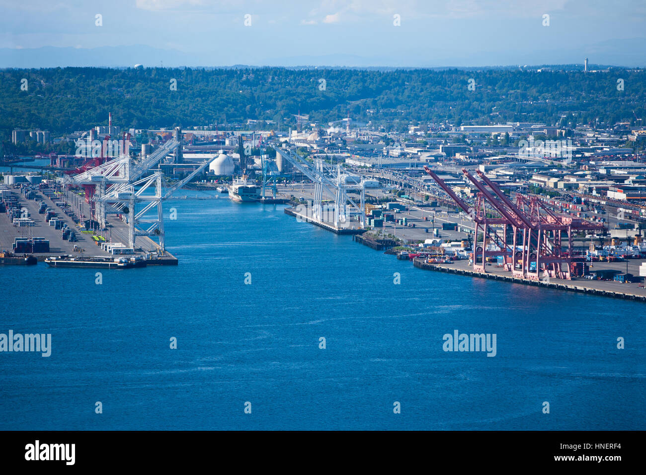 View from Space Needle to dock area, Seattle Stock Photo
