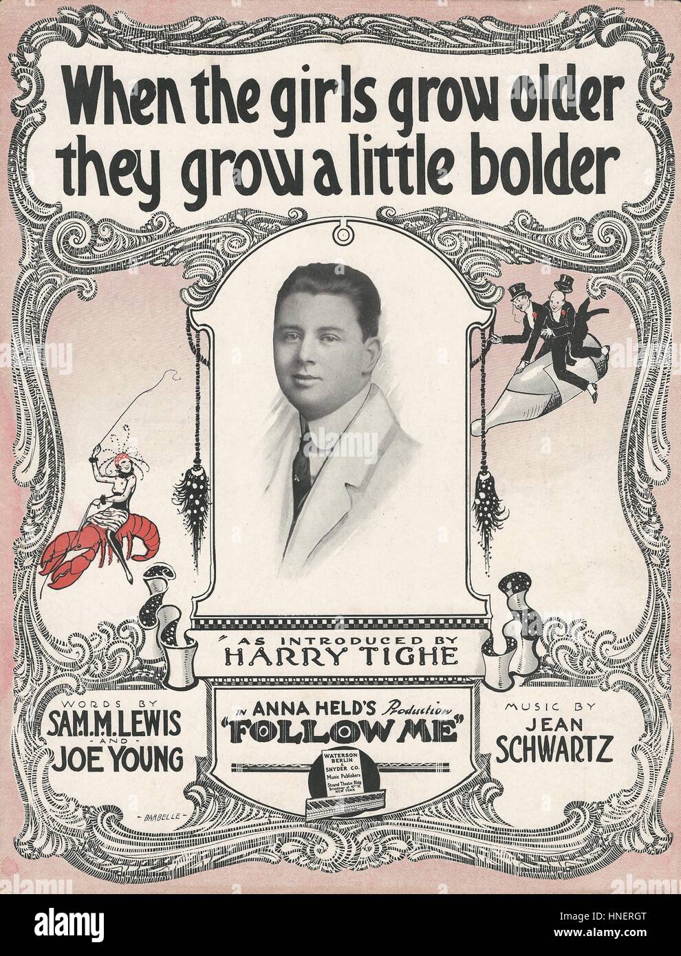 'When the Girls Grow Older They Grow a Little Bolder' from the 1916 Musical 'Follow Me' Sheet Music Cover Stock Photo