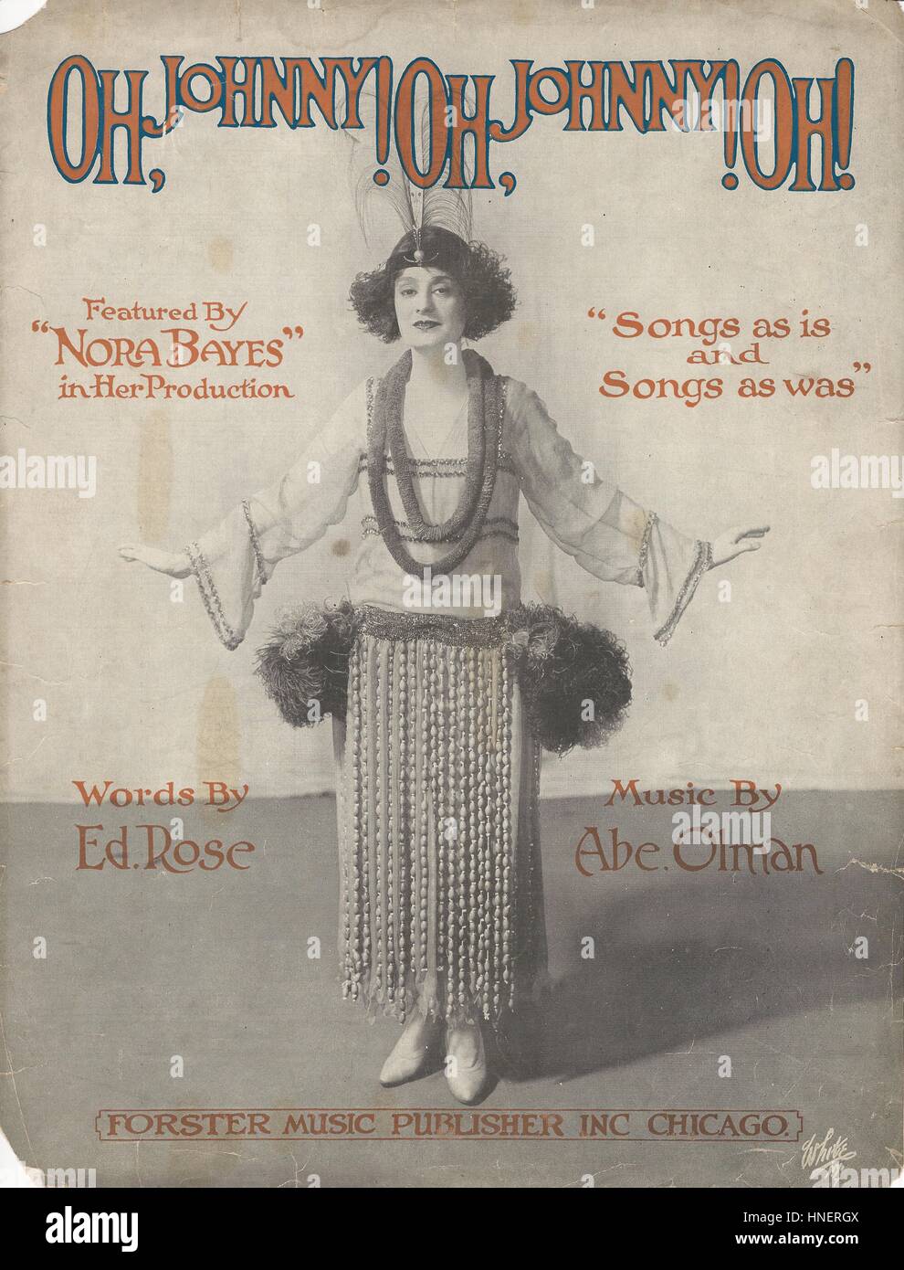 'Oh, Johnny! Oh, Johnny!, Oh!' from the Vaudeville Musical 'Songs As Is and Songs As Was' Sheet Music Cover Stock Photo