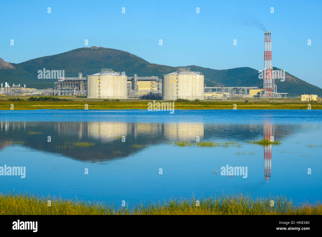 LNG plant, Sakhalin island, Russia Stock Photo