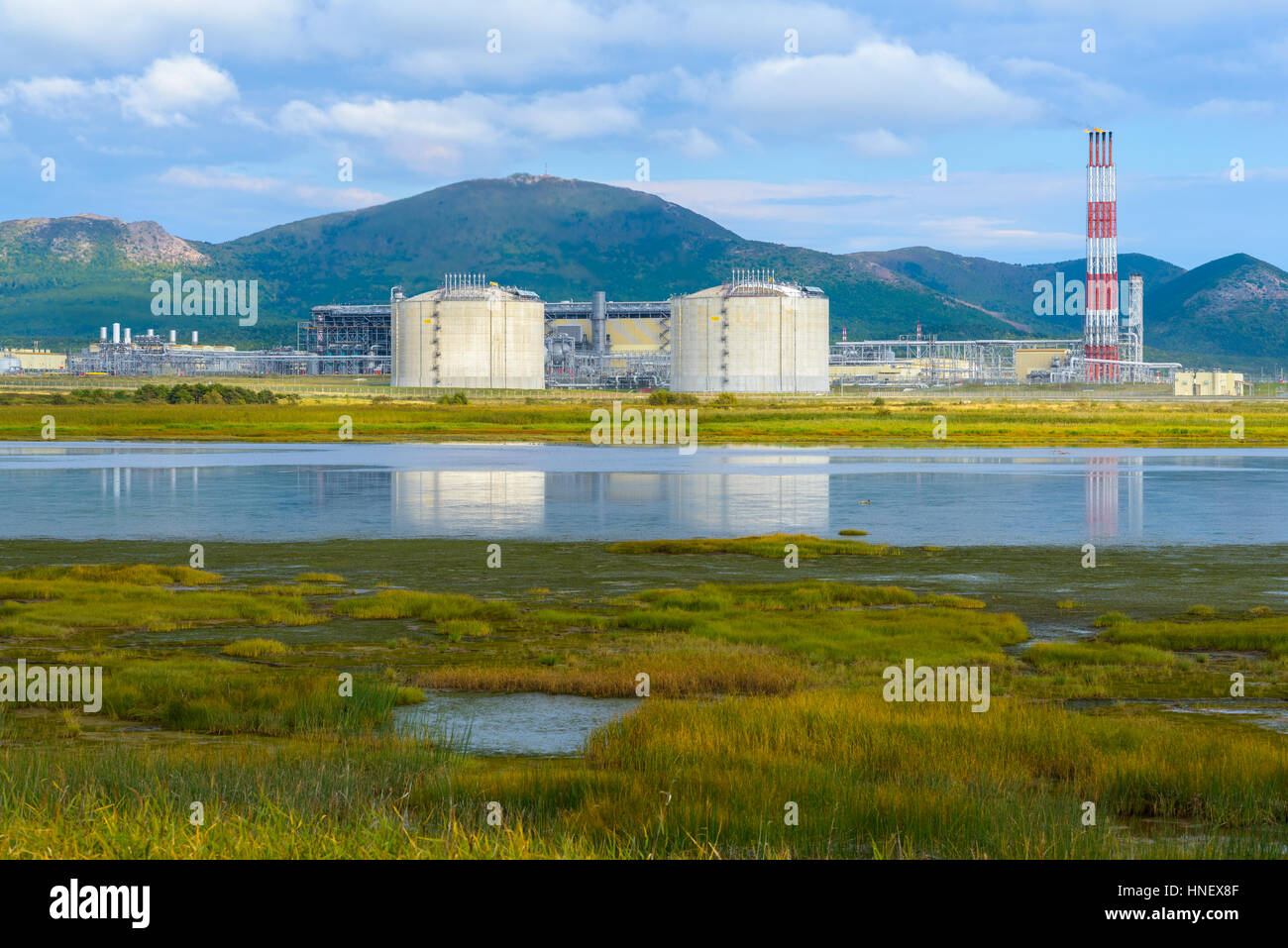 LNG plant, Sakhalin island, Russia Stock Photo