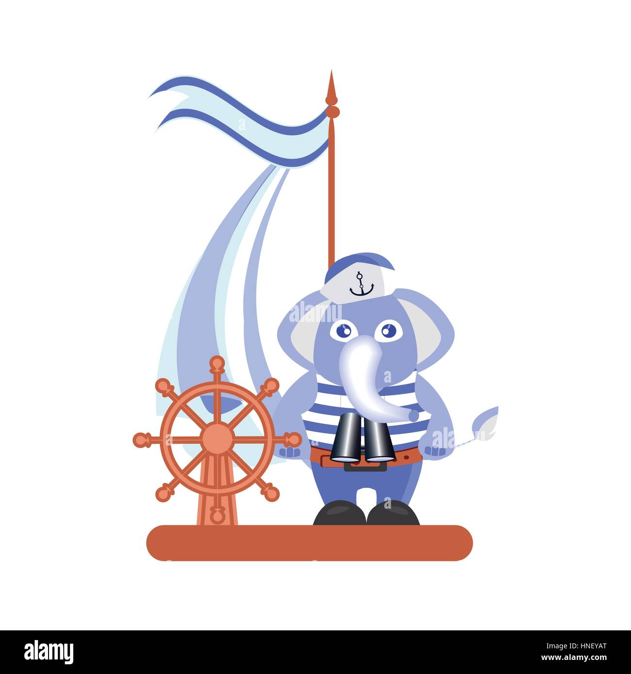 Elephant on the ship on a white background. children s illustration. is used to print, website, smartphone, design, textiles, ceramics, fabrics, print Stock Vector