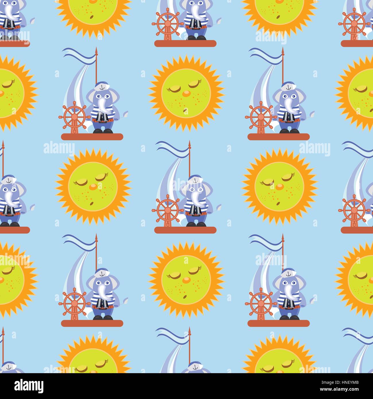 the sun and sleeping elephant. seamless pattern. children s illustration. used for printing, the website, Smart Phone, design etc Stock Vector