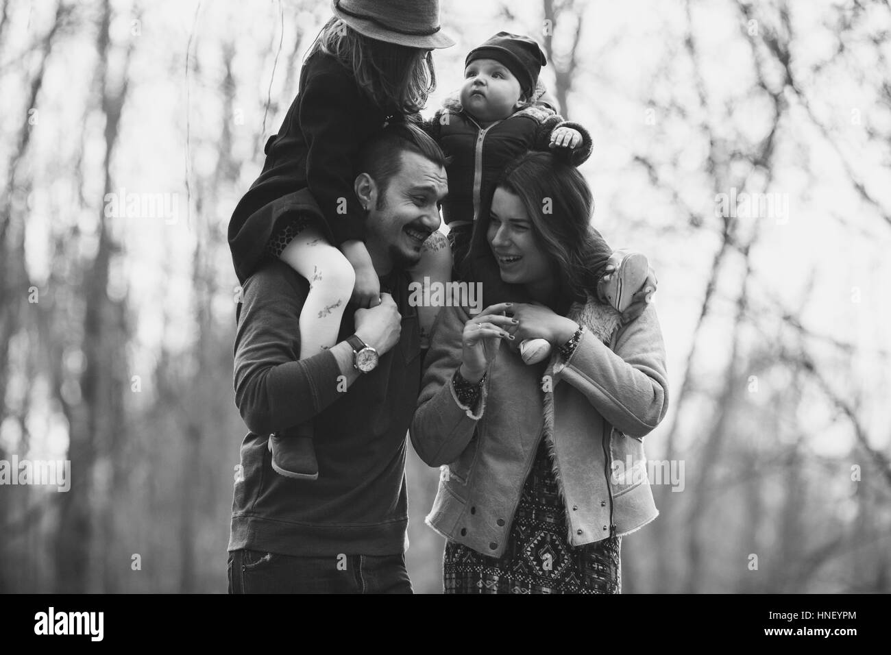 happy family in the autumn park Stock Photo