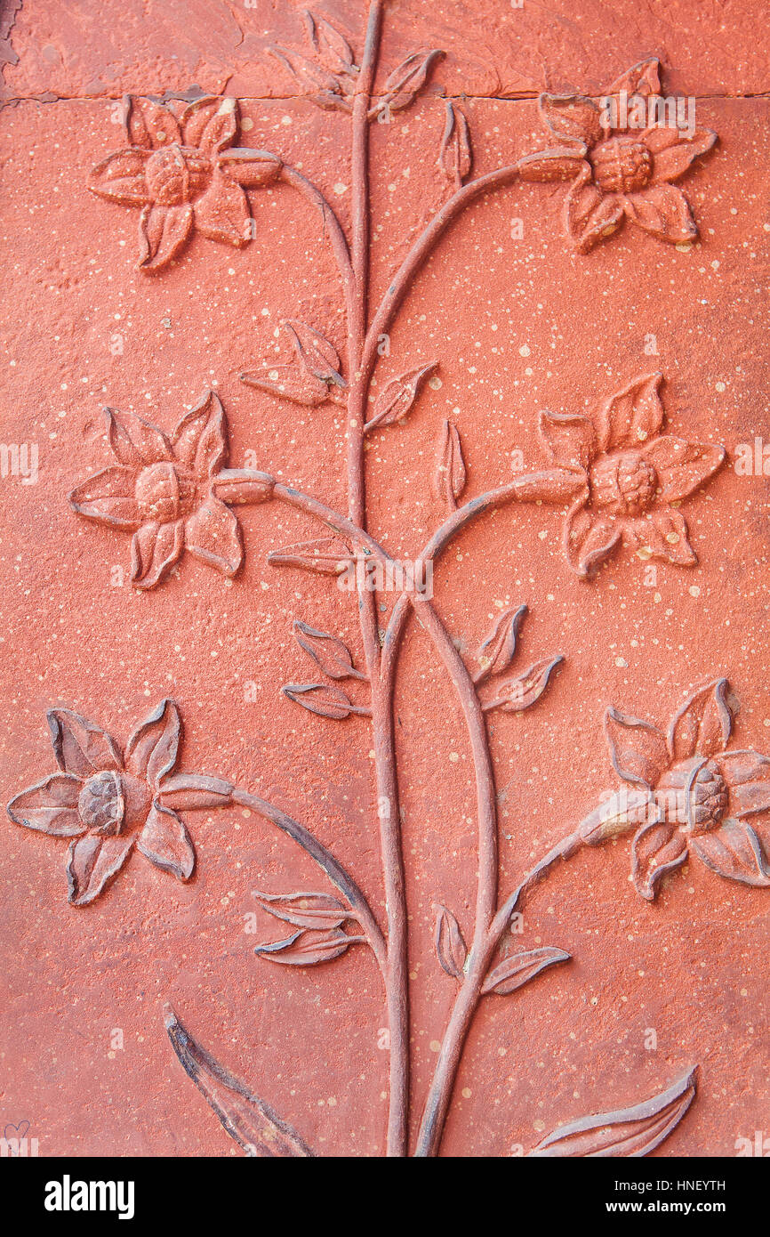 Detail, relief, ornamentation in the wall of Naubat Khana, in Red Fort, Delhi, India Stock Photo