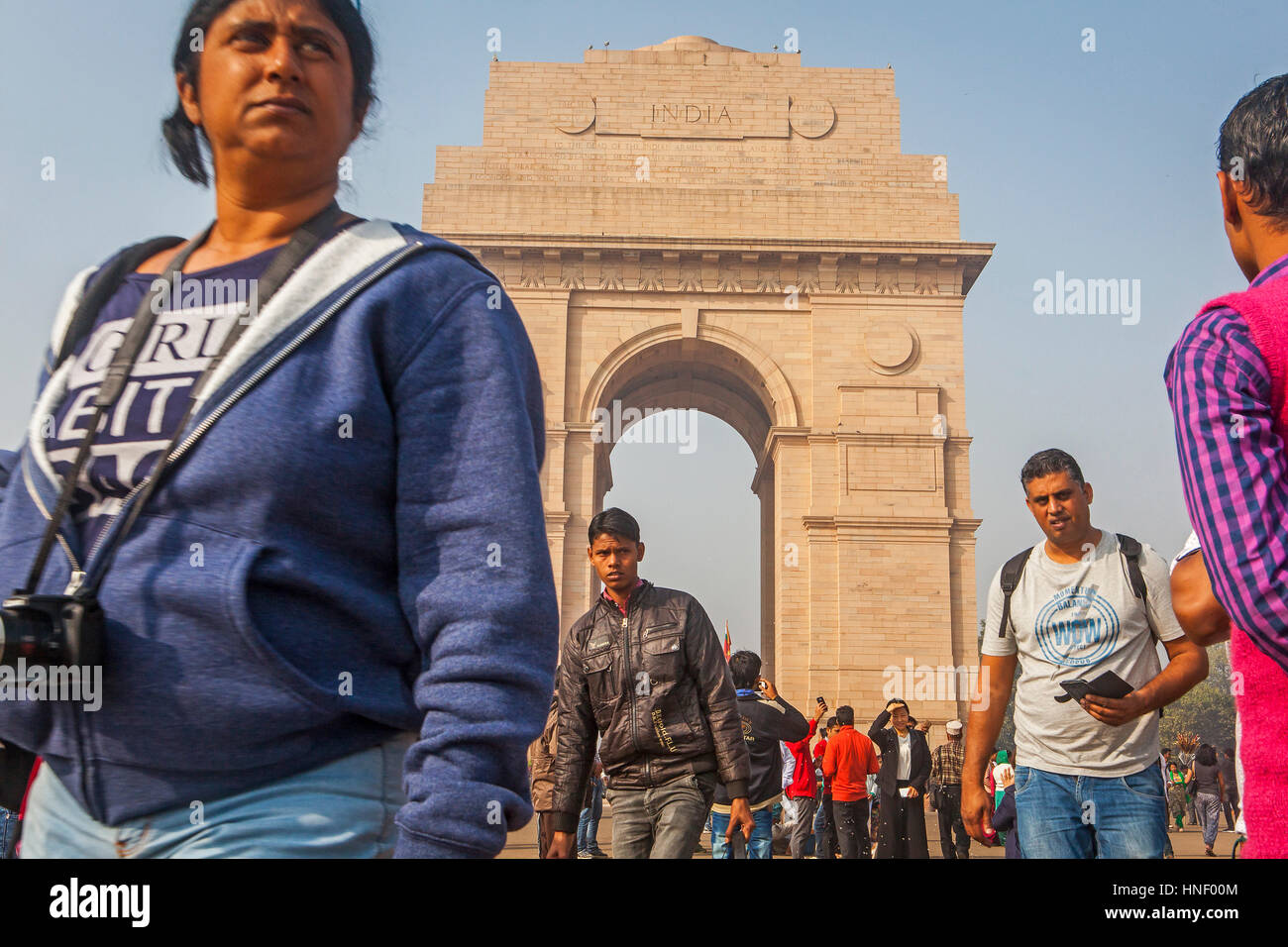 Visitors, India Gate, Delhi Stock Photo