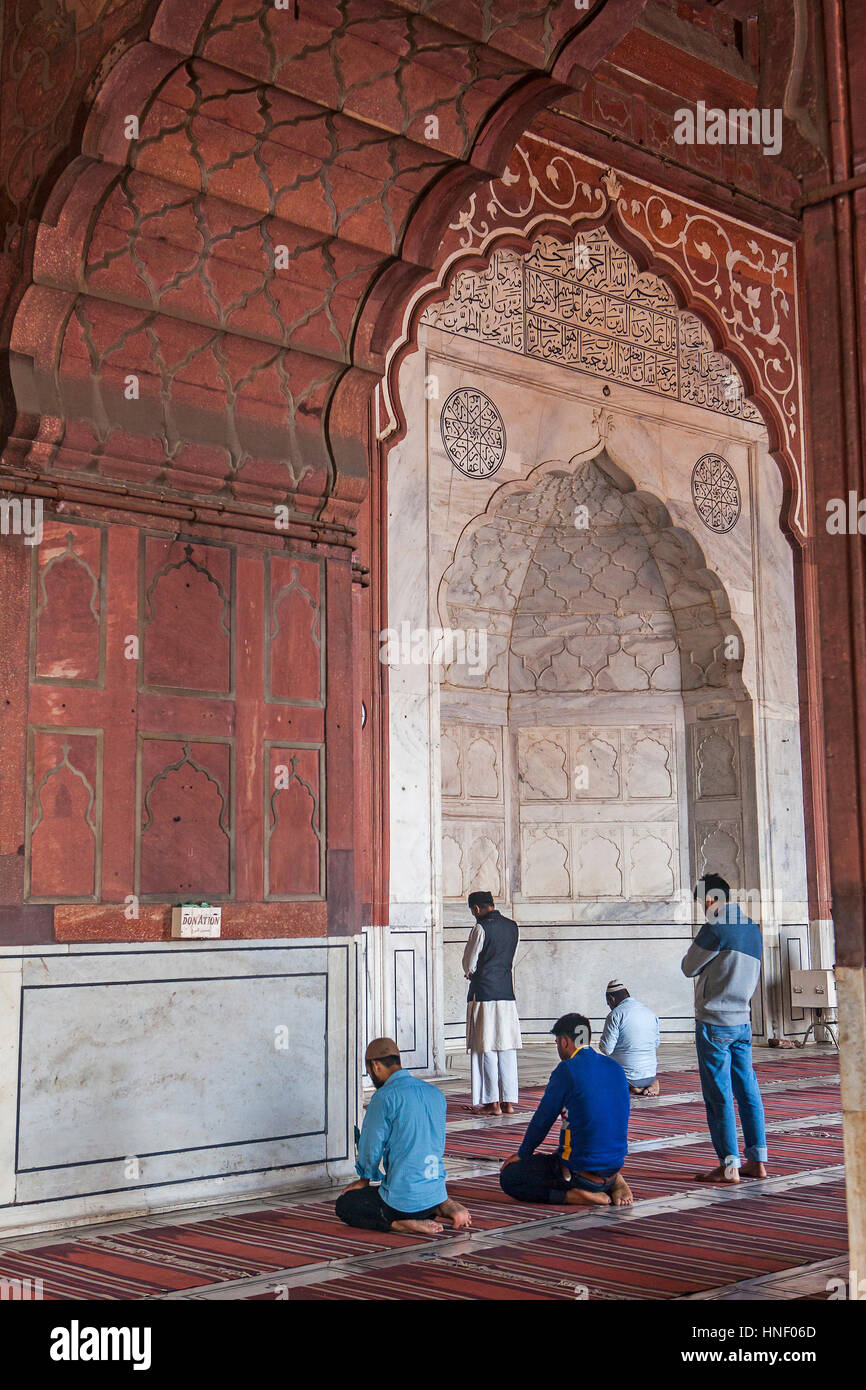 Prayer room, interior of Jama Masjid mosque, Delhi, India Stock Photo