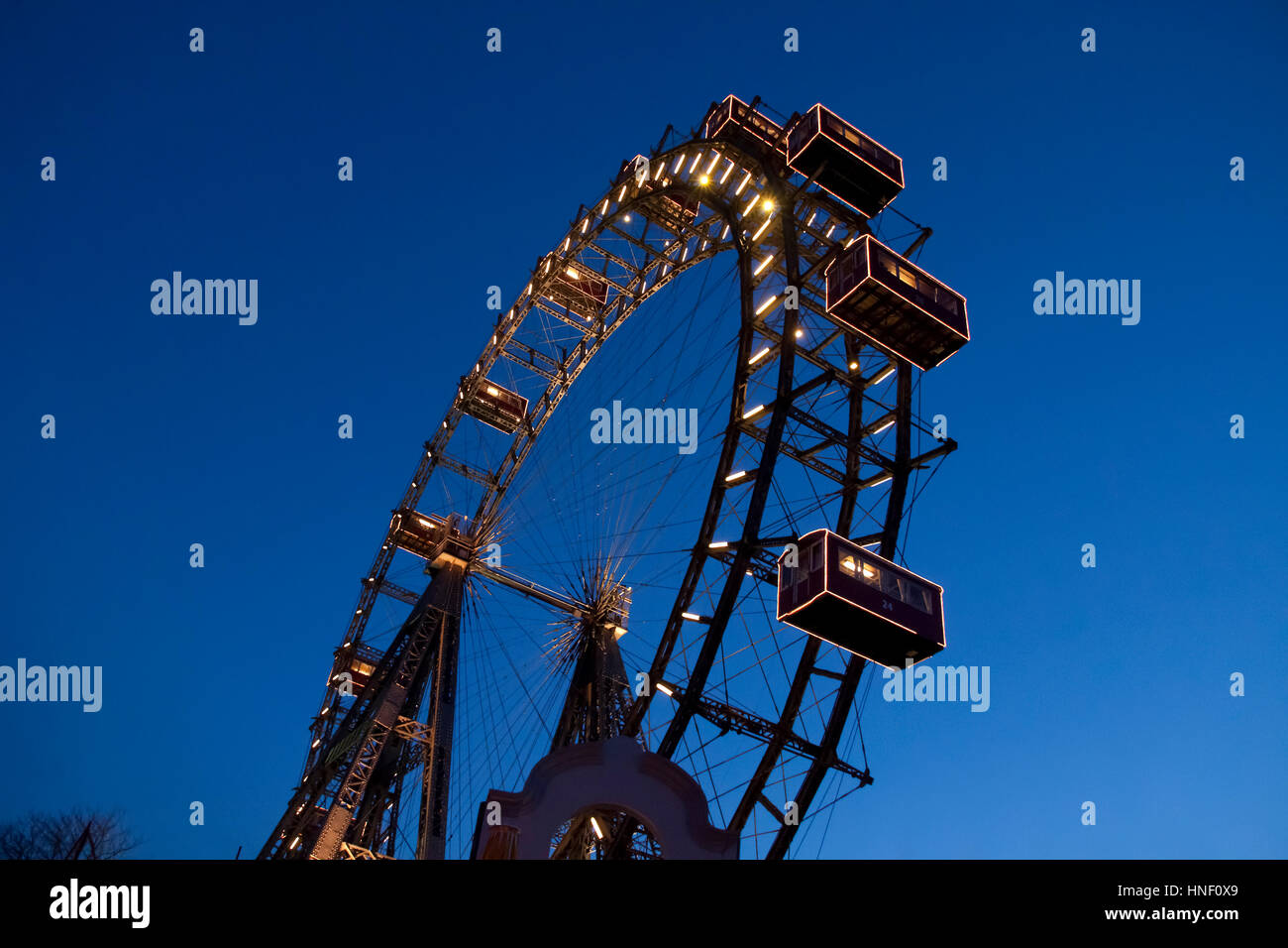 Wiener Riesenrad (Vienna Giant Wheel), Ferris wheel at the entrance to the Prater amusement park in Leopoldstadt, Vienna. Constructed in 1897 Stock Photo