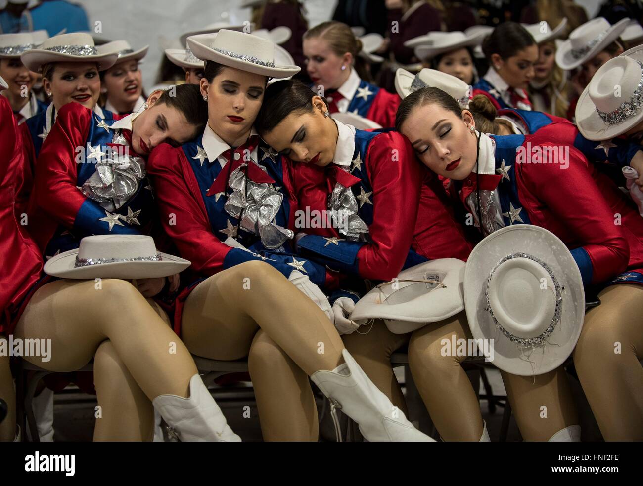West Monroe High School Raiders dancers take a nap before performing at the  58th Presidential Inaugural Parade following the inauguration of President  Donald Trump January 20, 2017 in Washington, DC Stock Photo - Alamy