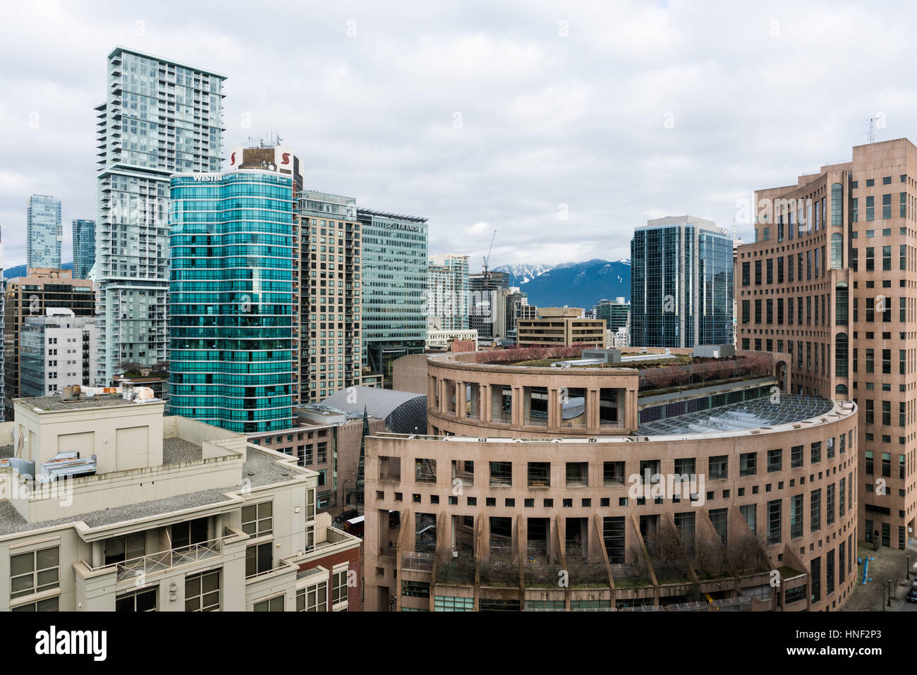 Vancouver public library from high view point with other high rise buildings Stock Photo