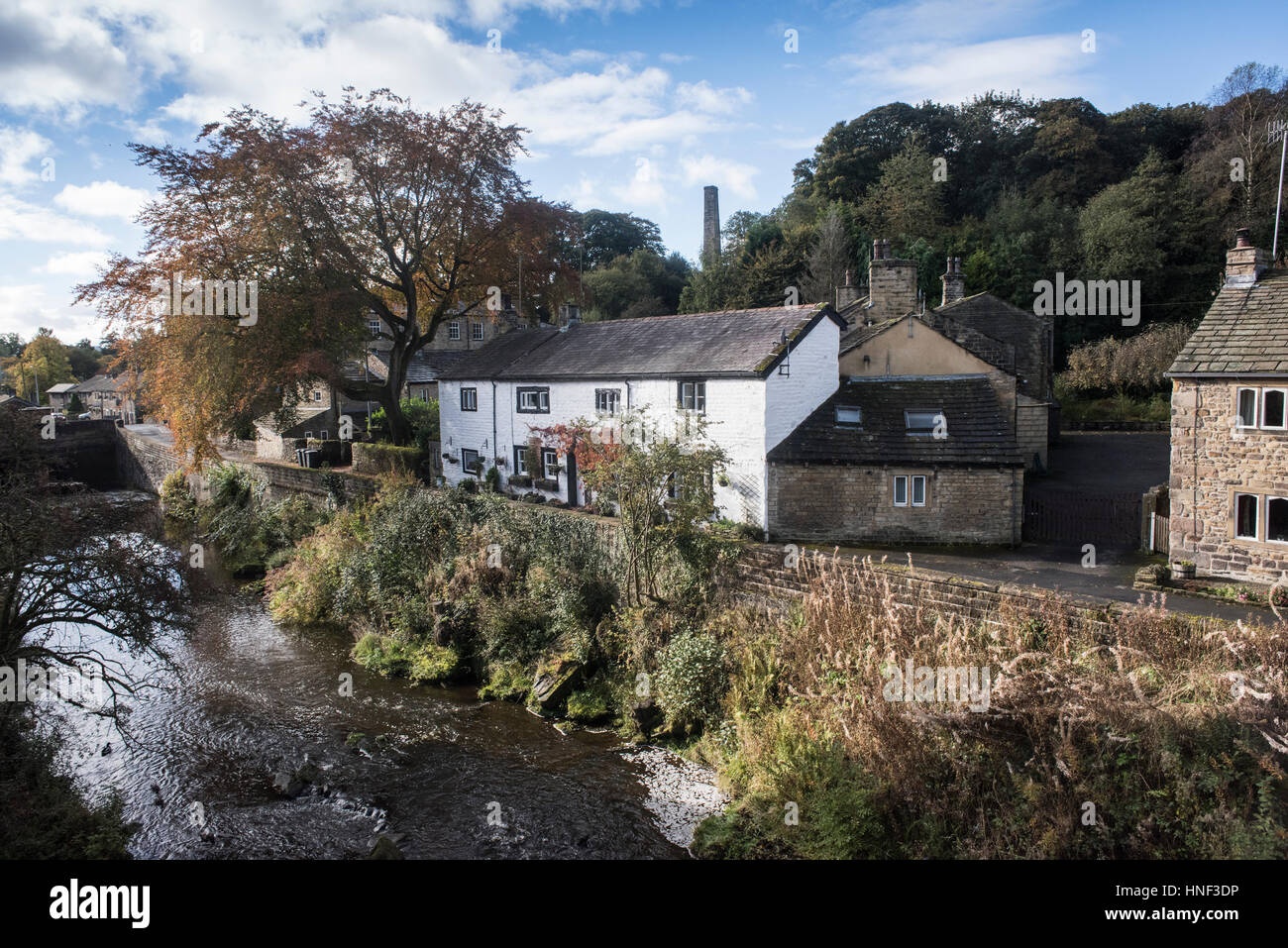 Cottages by Pendle Water, Barrowford, Lancashire Stock Photo