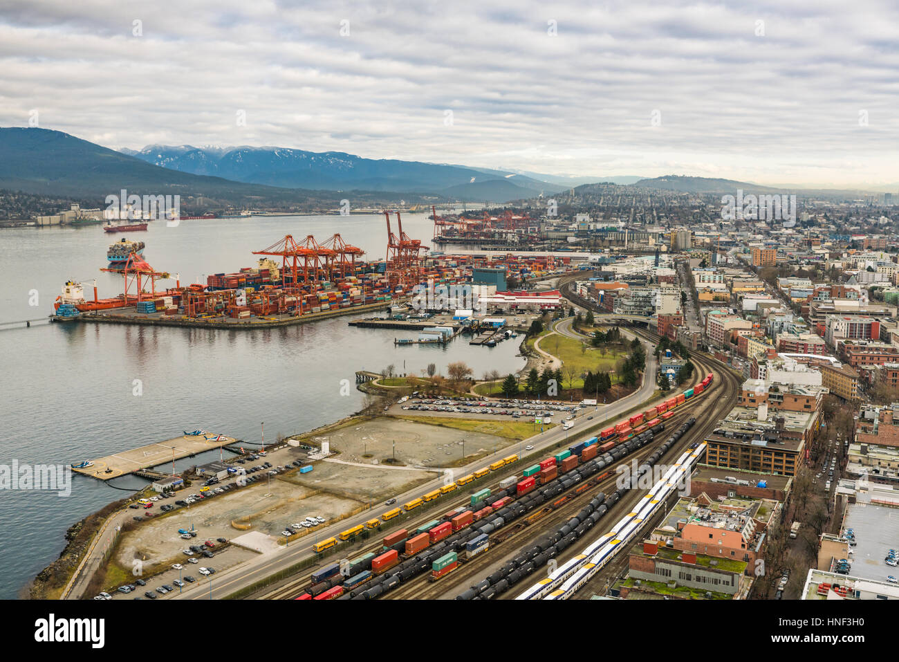 Vancouver, Canada - January 28, 2017: Vancouver Port with hundreds of shipping containers. Stock Photo