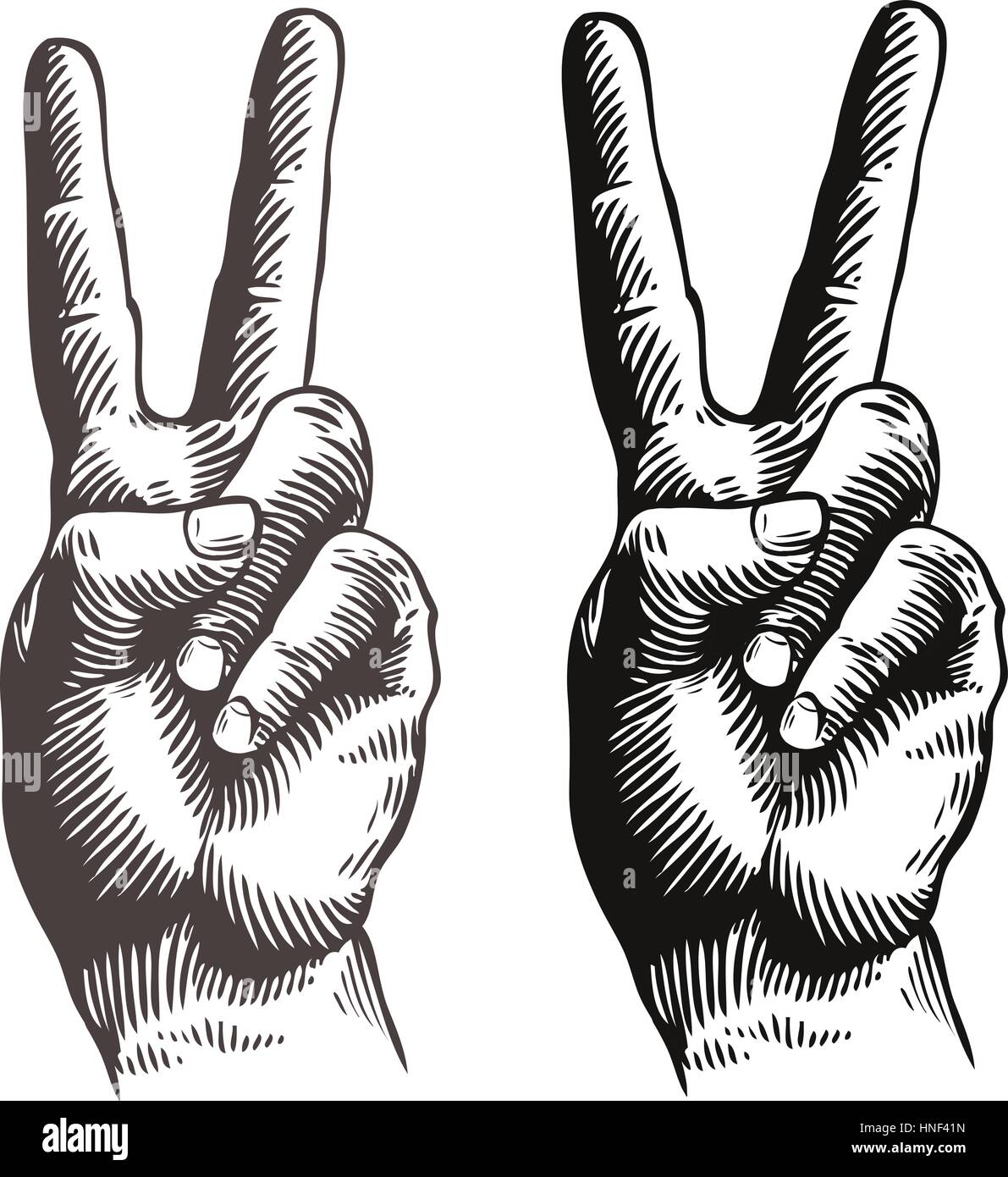 Hand gesture peace sign, symbol. Sketch vector illustration Stock Vector