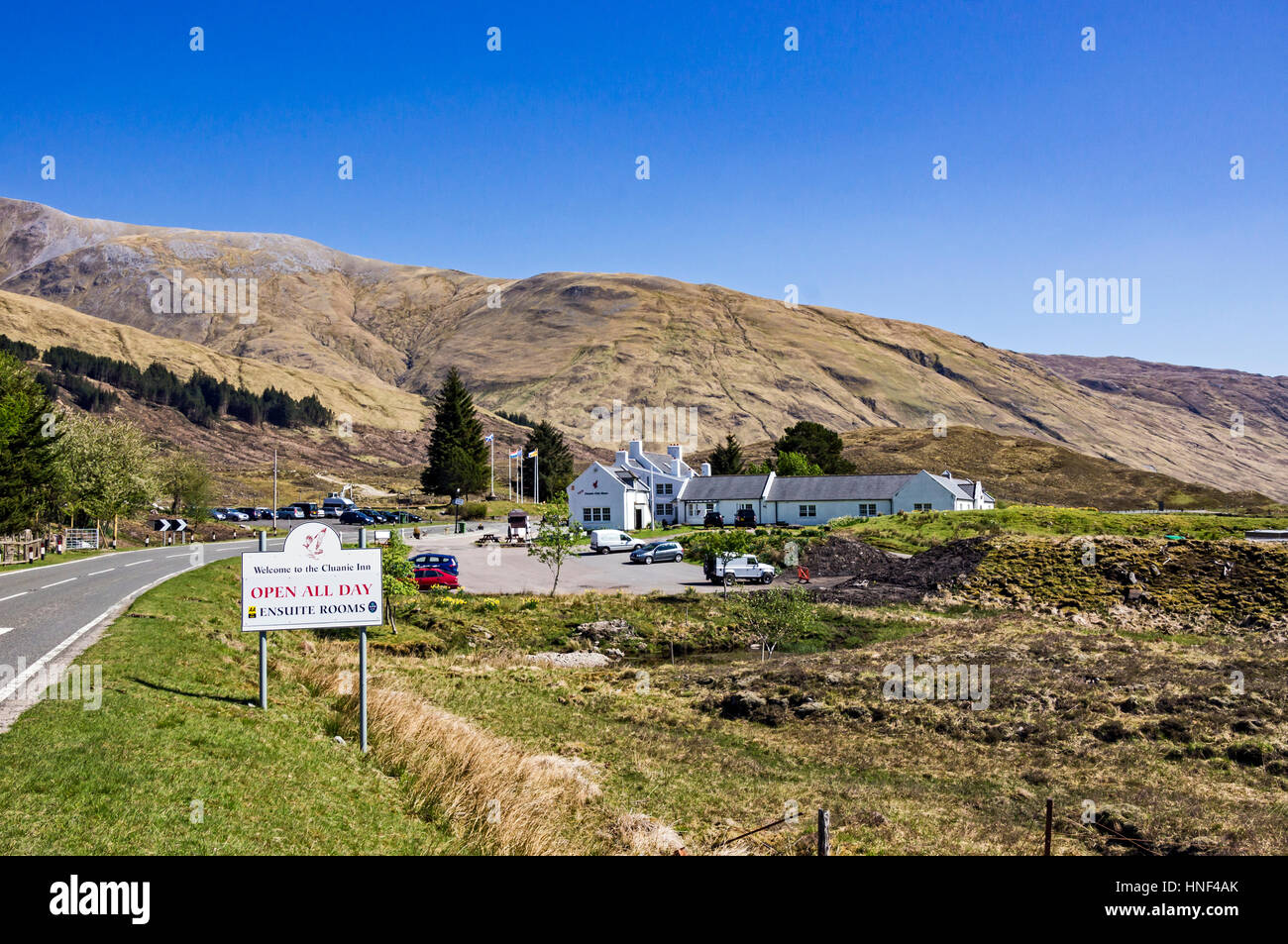 The Cluanie Inn on the A87 in Glen Shiel West Highlands of Scotland UK Stock Photo