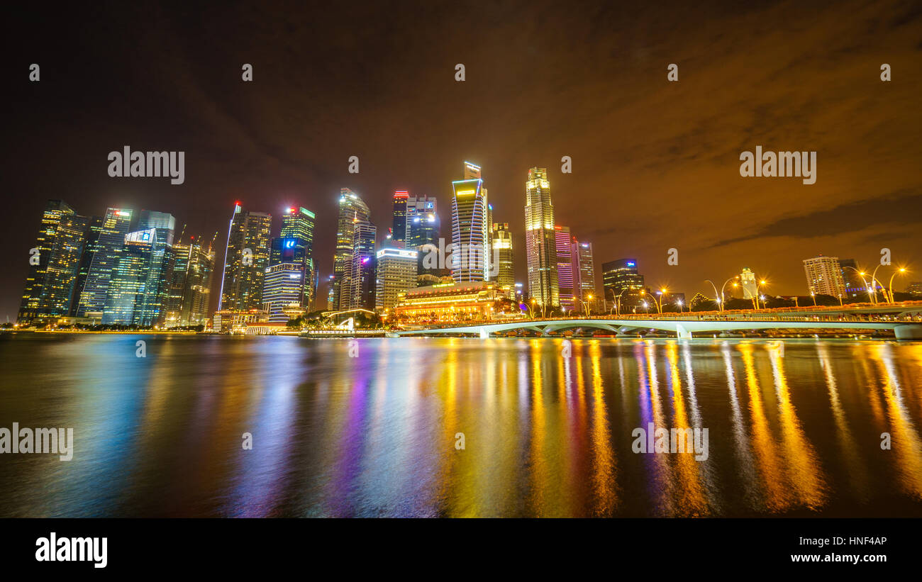 Singapore Skyline at Night Stock Photo