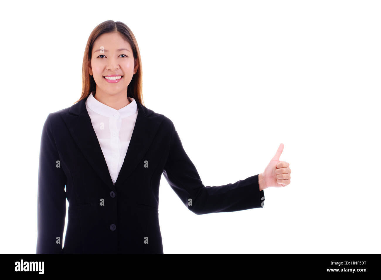 Happy asian business woman smiling and giving thumbs up on white ...