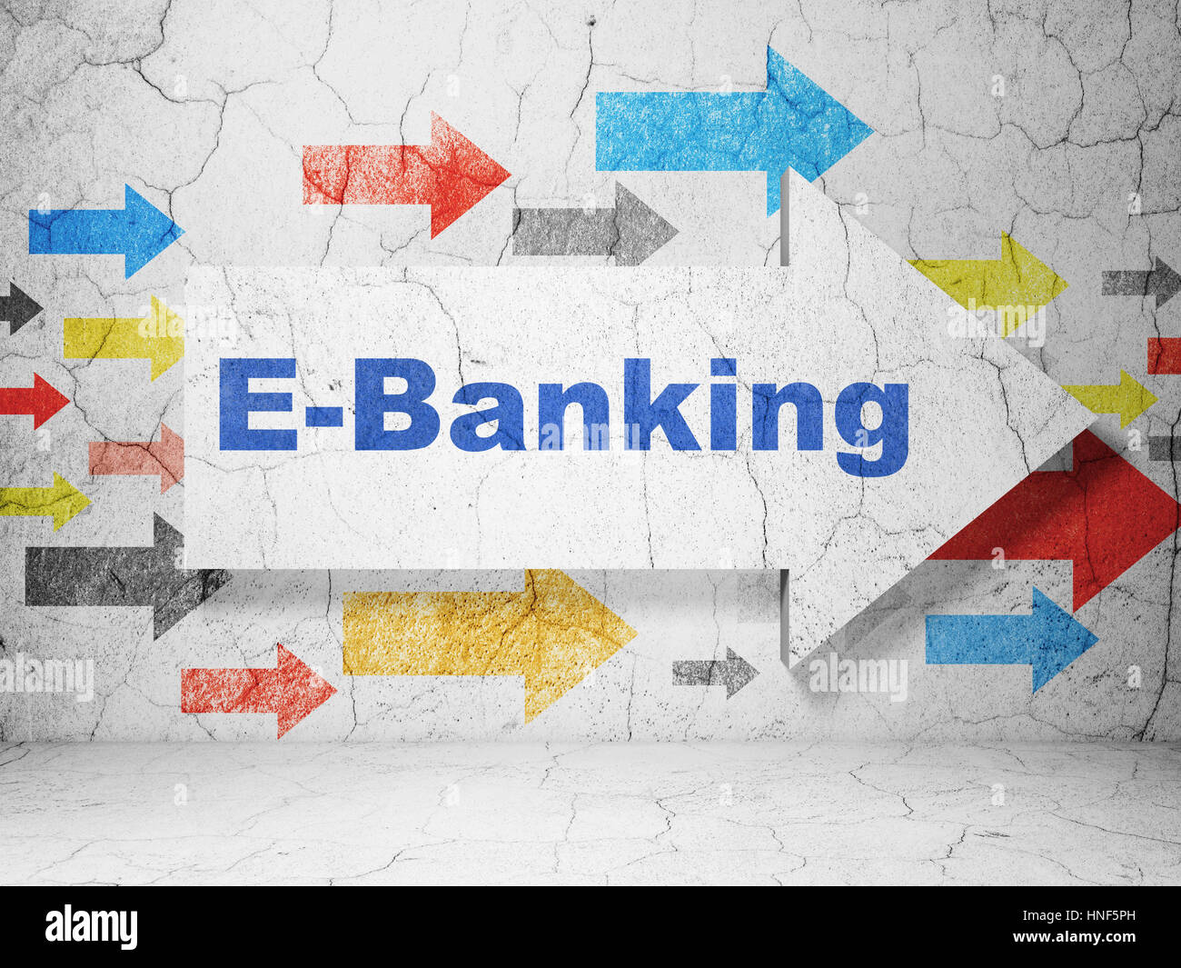 Banking concept: arrow with E-Banking on grunge textured concrete wall ... - Textured Interior Design For Commercial Banking