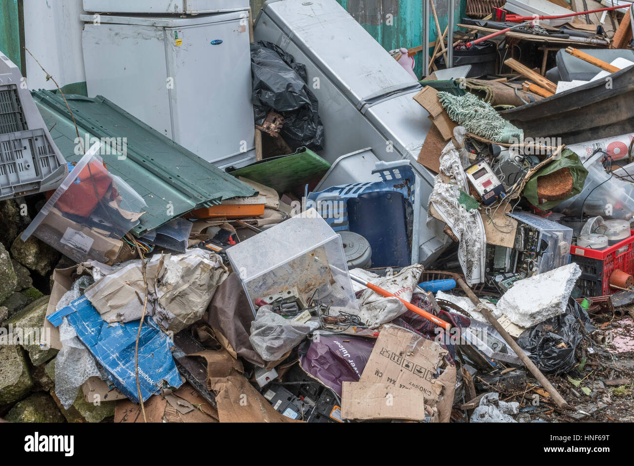 Pile of household rubbish / junk. Decline in public services, and piles of rubbish. Stock Photo