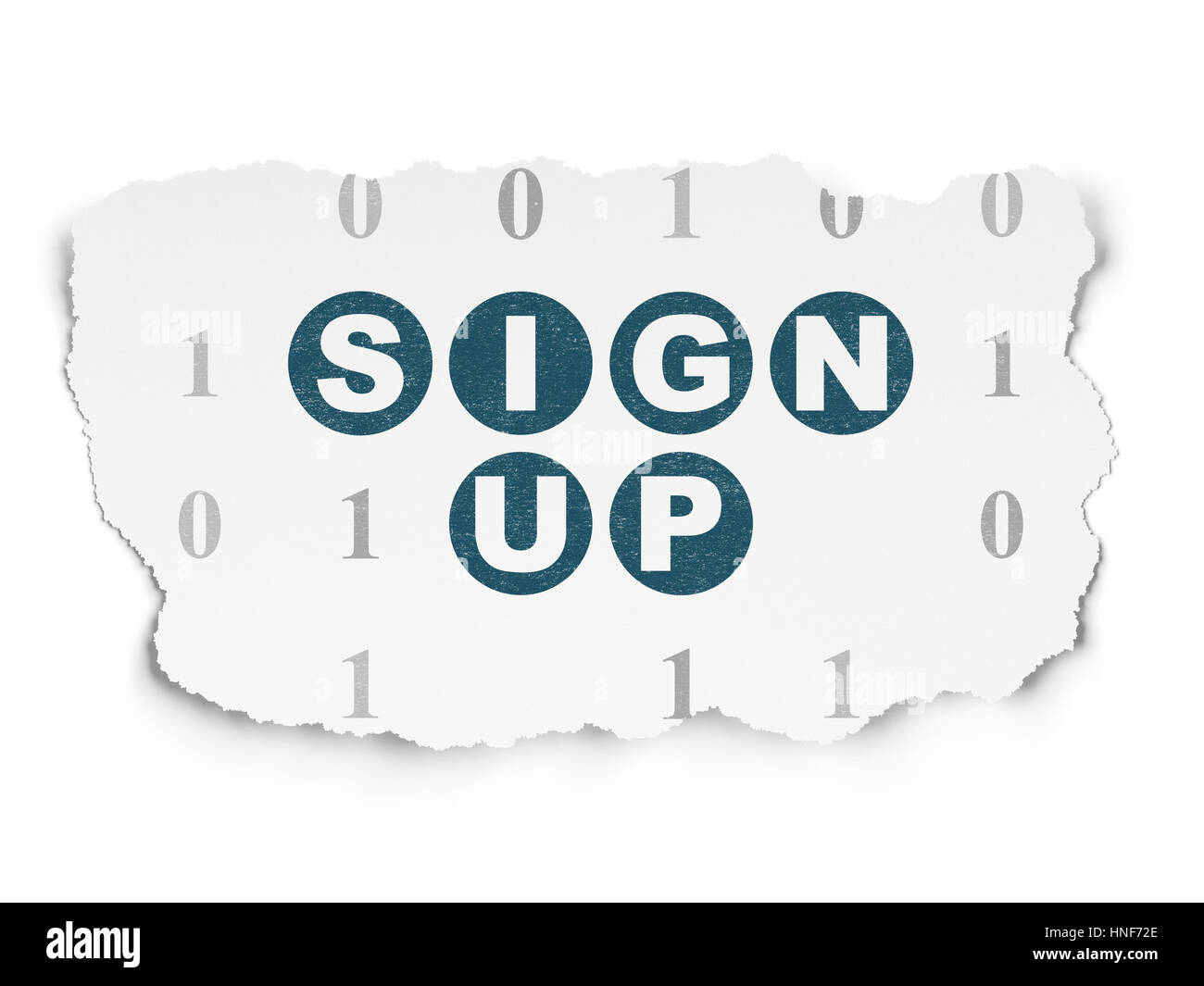 Web design concept: Painted blue text Sign Up on Torn Paper background with  Binary Code Stock Photo