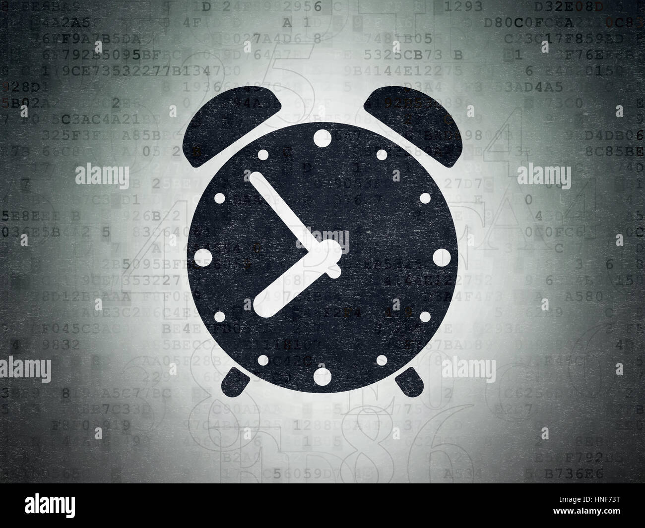 Time concept: Painted black Alarm Clock icon on Digital Data Paper background with  Hexadecimal Code Stock Photo