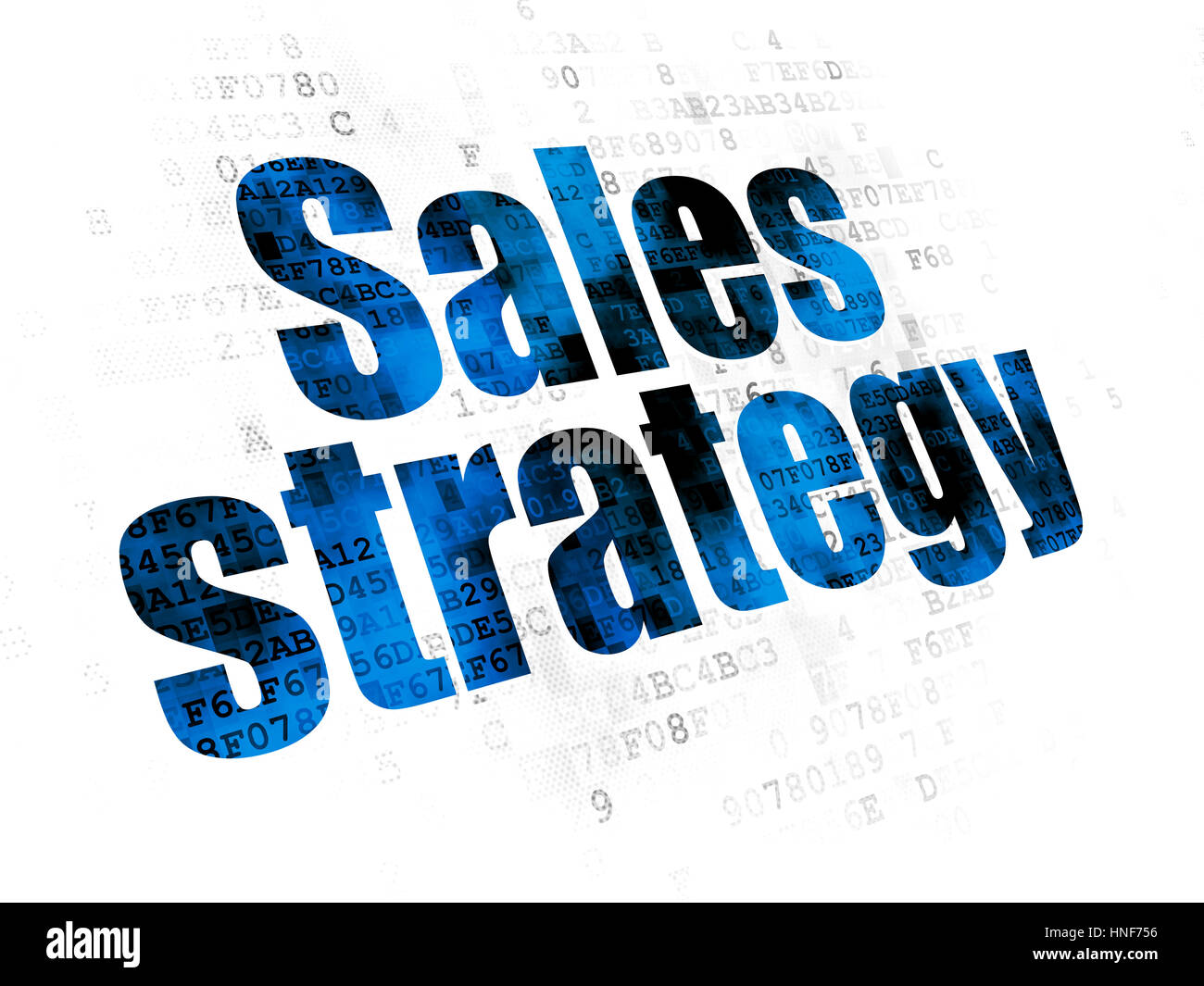 Marketing concept: Pixelated blue text Sales Strategy on Digital ...
