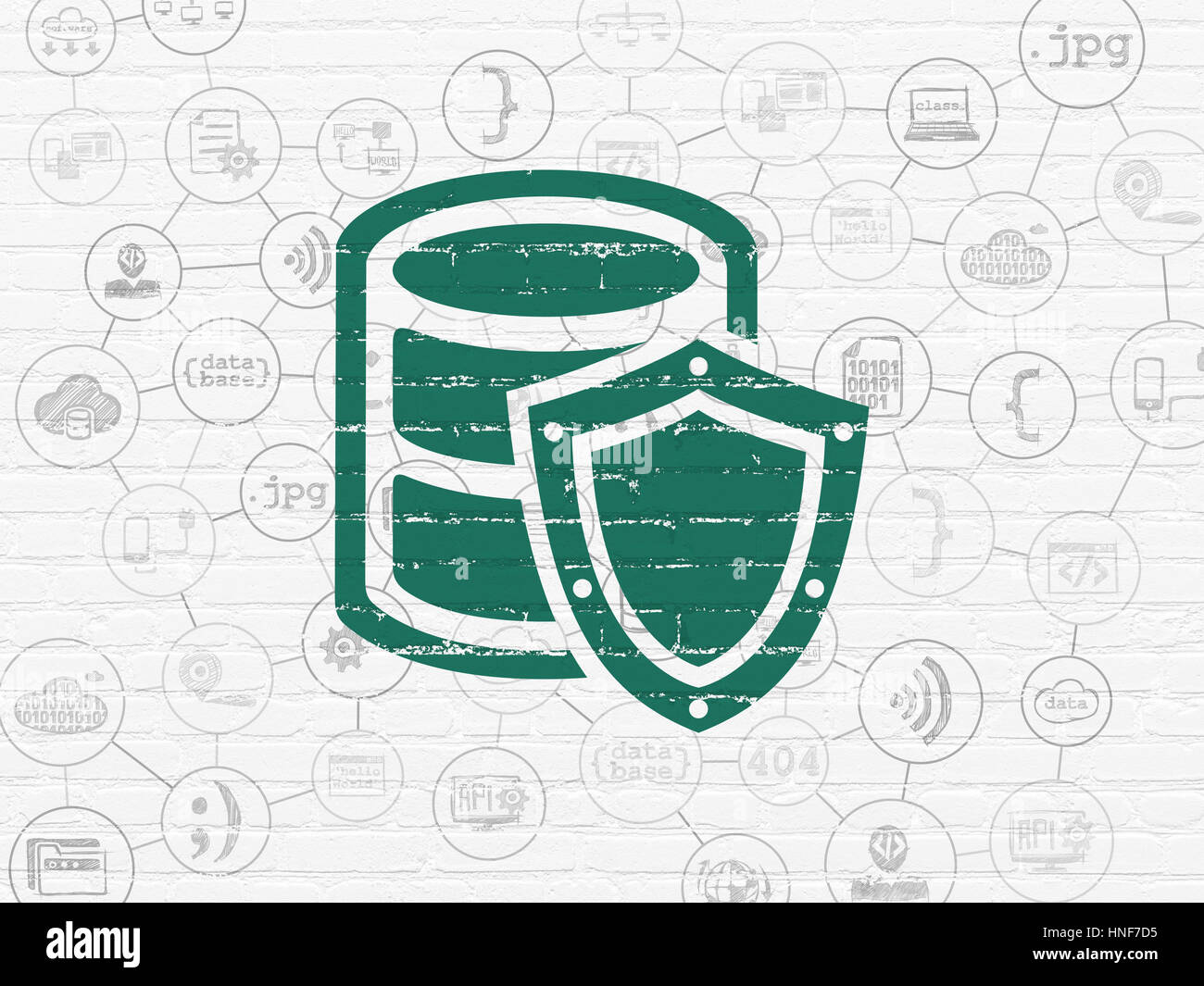 Programming concept: Painted green Database With Shield icon on White ...