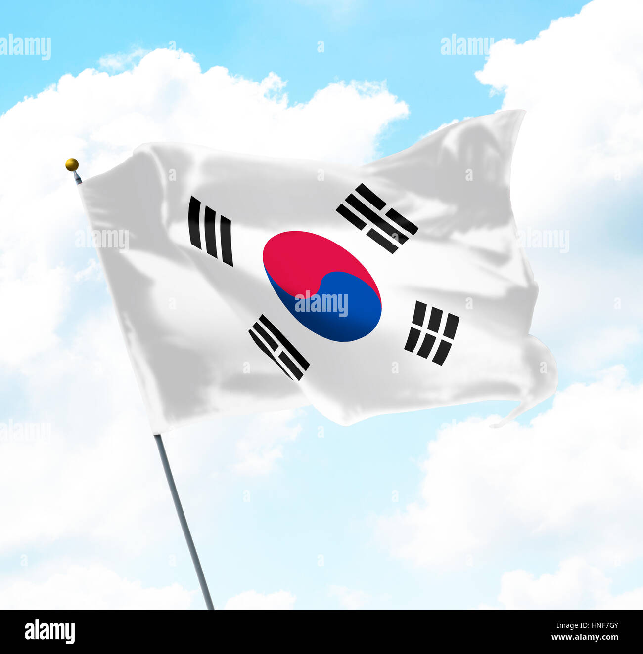Flag of South Korea Raised Up in The Sky Stock Photo