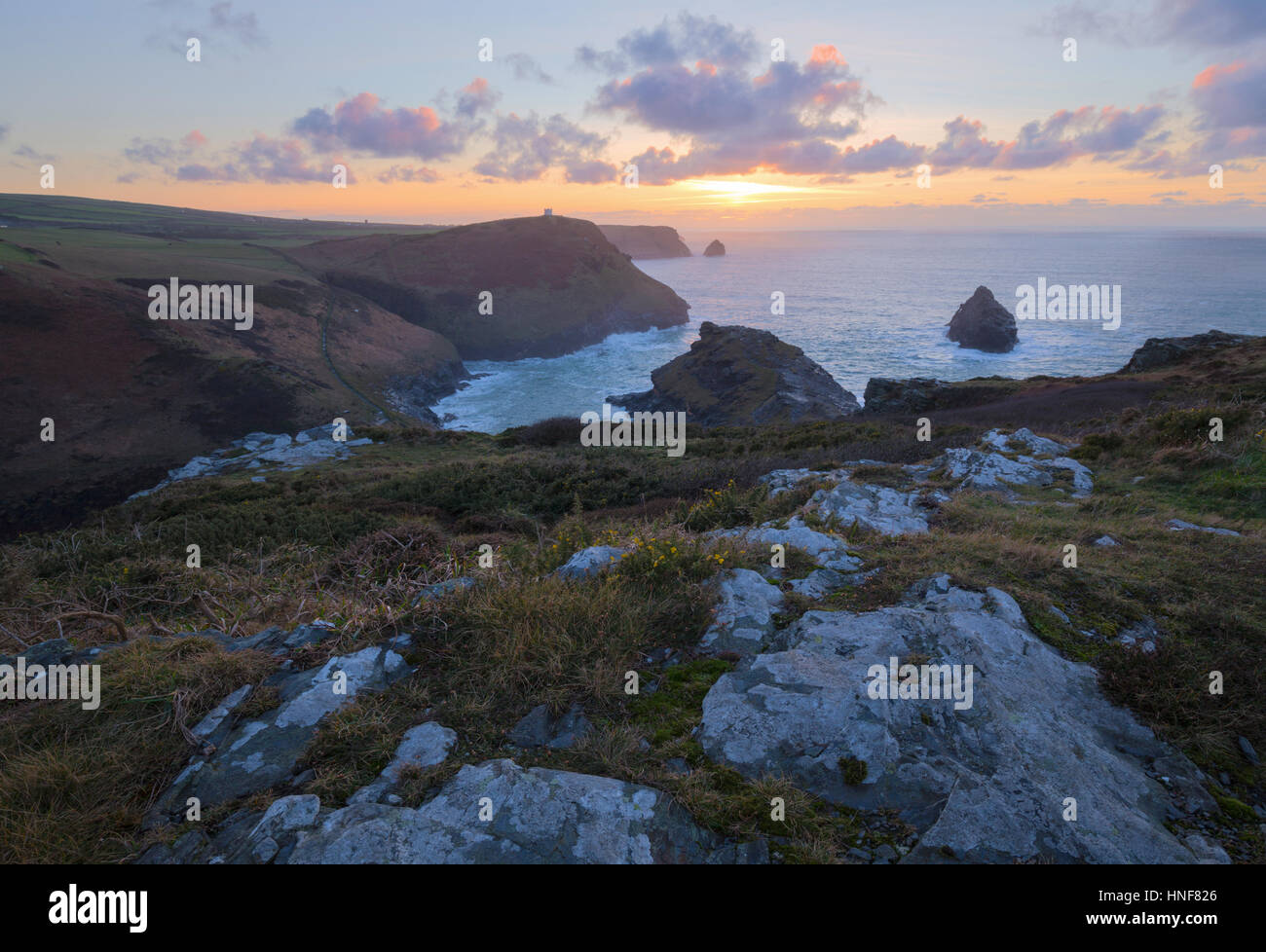 Boscastle Cornwall at sunset Stock Photo
