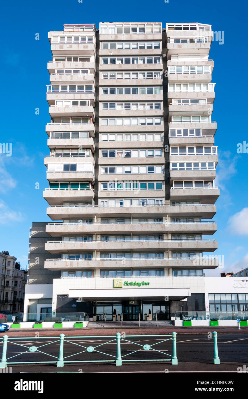 The Holiday Inn on Brighton seafront is a 17-storey tower block designed by R. Seifert & Partners which opened in 1967. Stock Photo