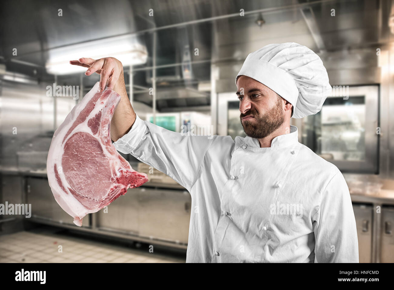 Disgusted vegetarian chef Stock Photo